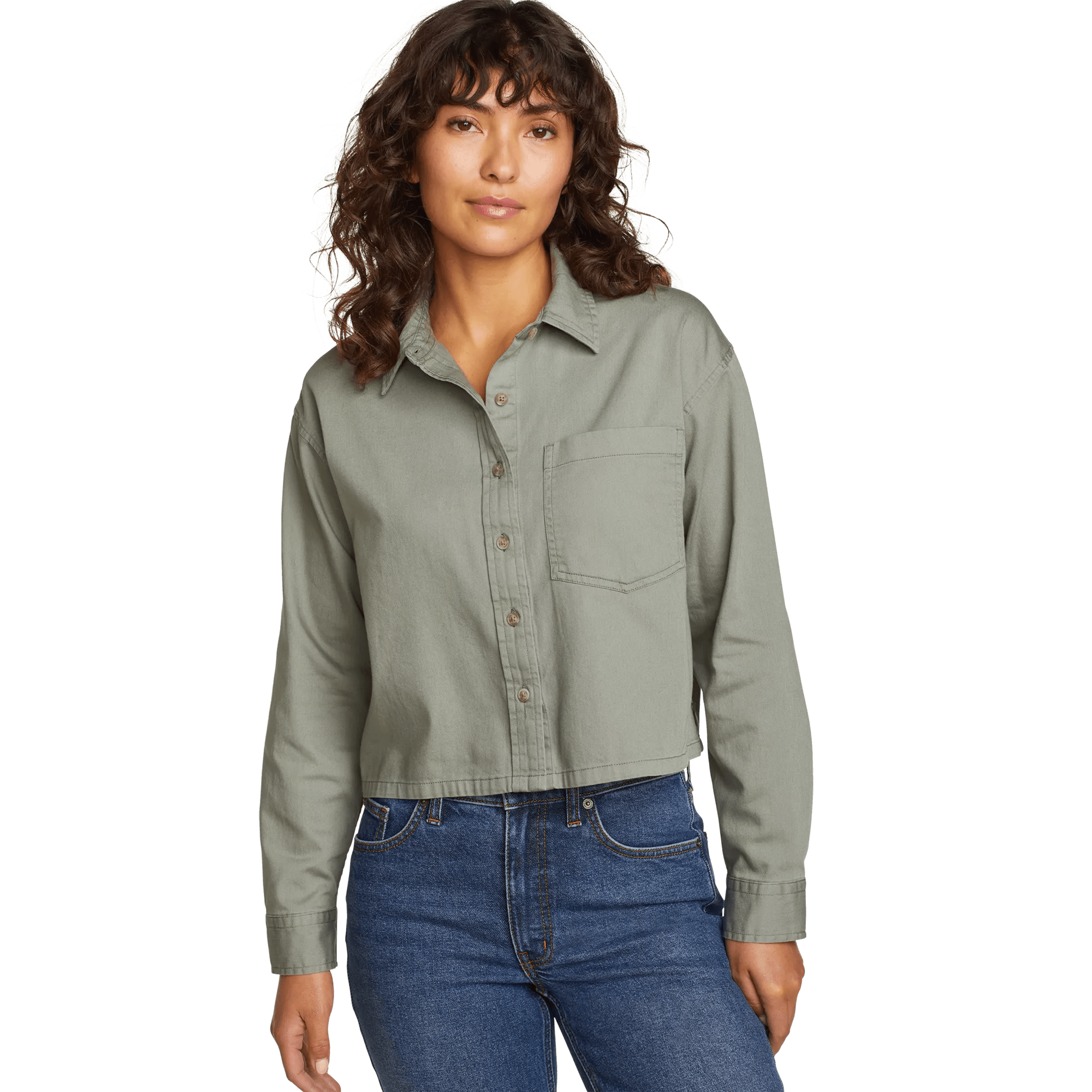 Women's Everyday Cotton Cropped Long-Sleeve Shirt