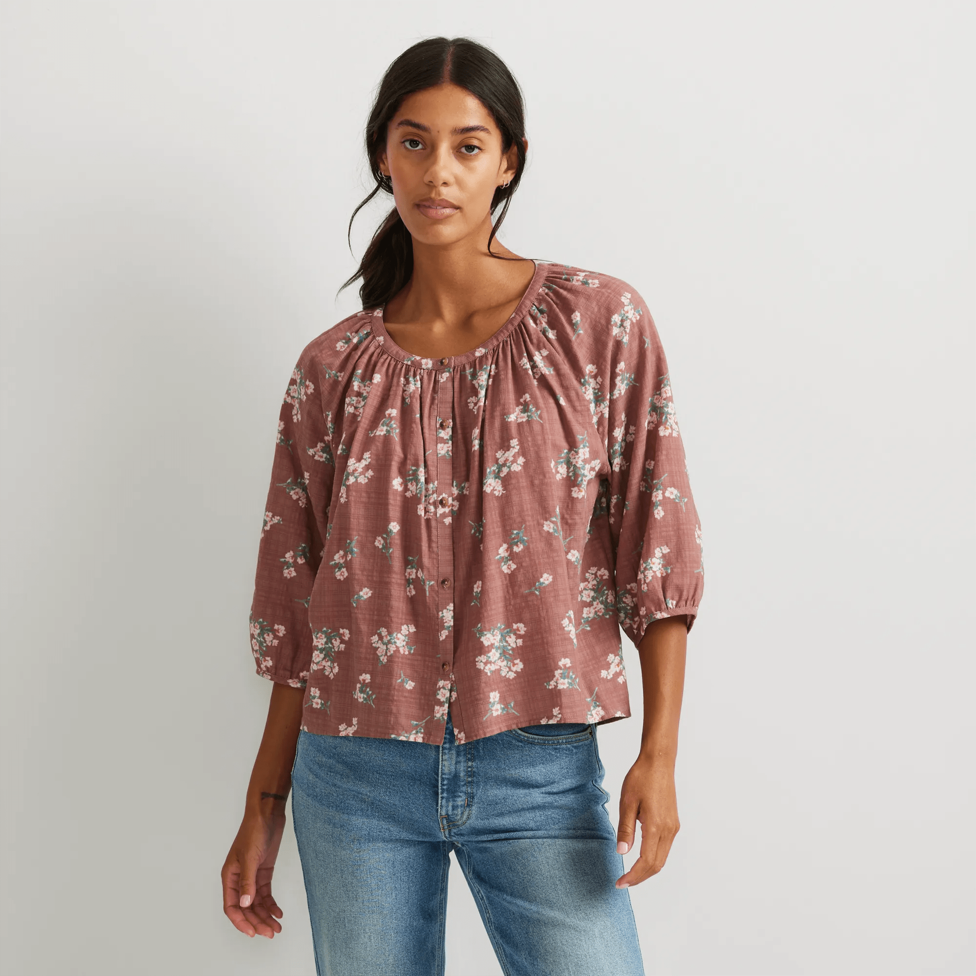 Women's Meadow Texture Quarter-Sleeve Top