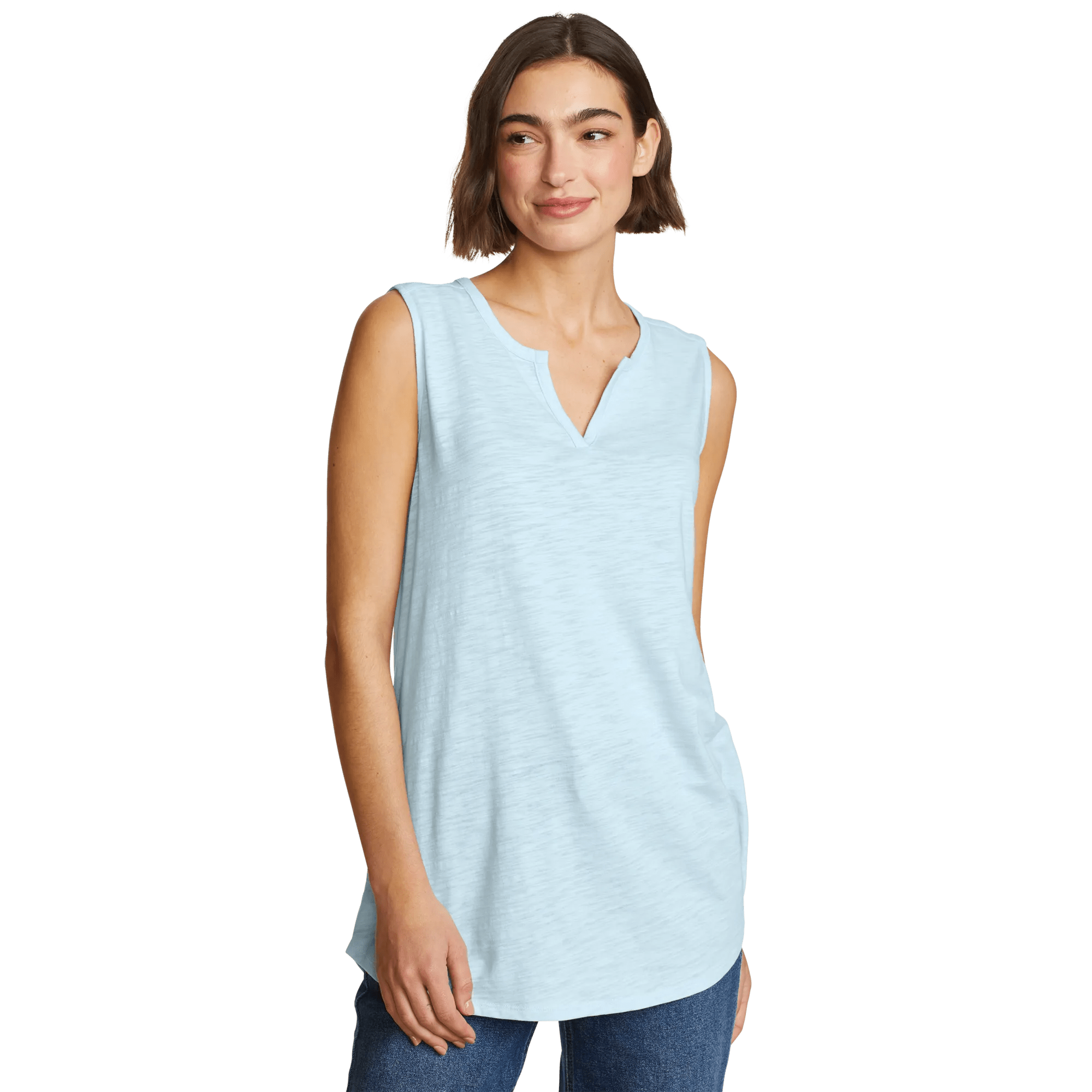 Women's Gate Check Sleeveless Split-Neck Tunic