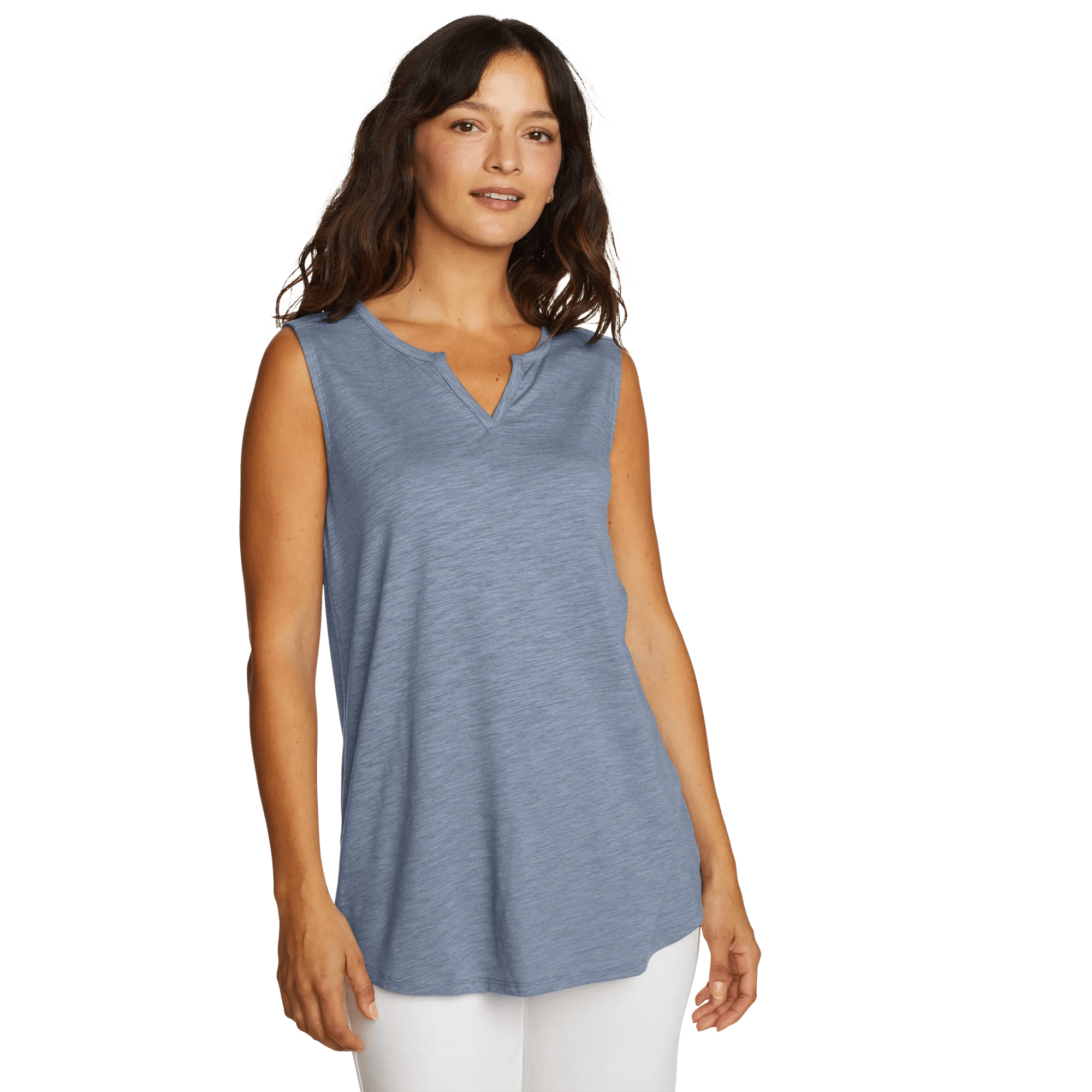 Women's Gate Check Sleeveless Split-Neck Tunic