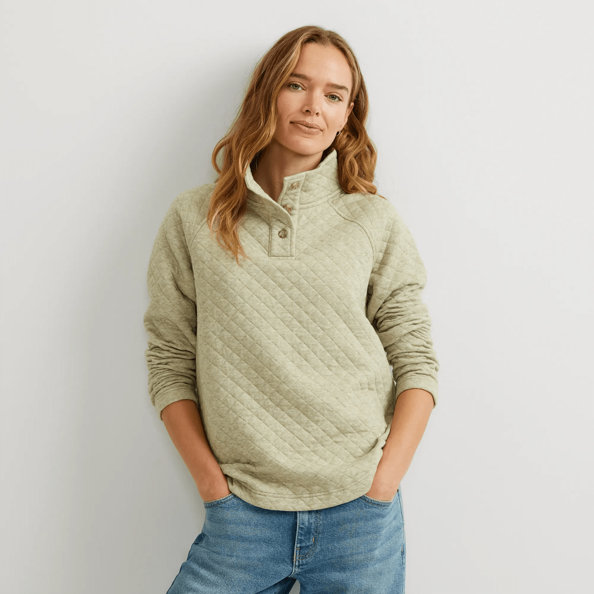 Women's Quilted Button-Up Mockneck
