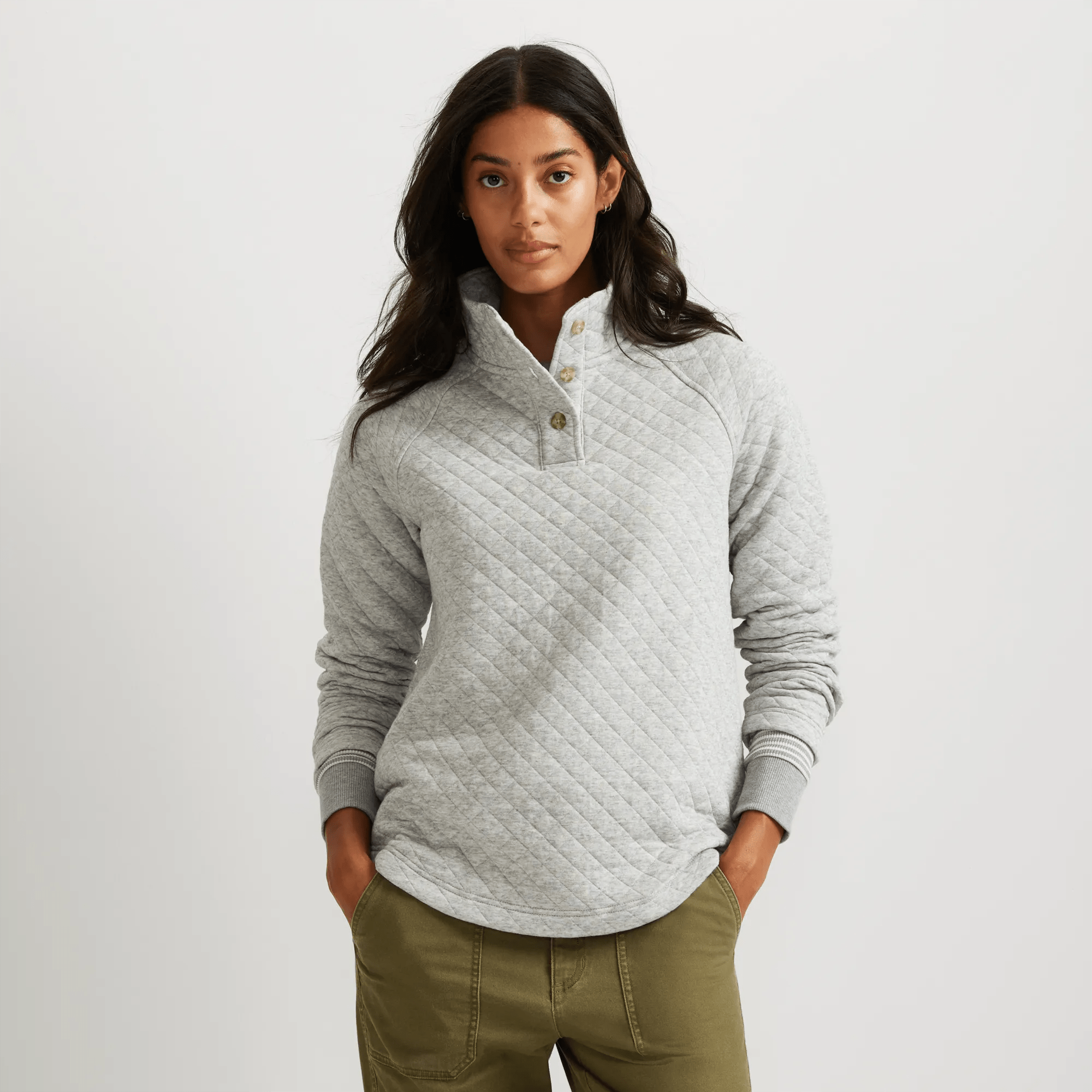 Women's Quilted Button-Up Mockneck