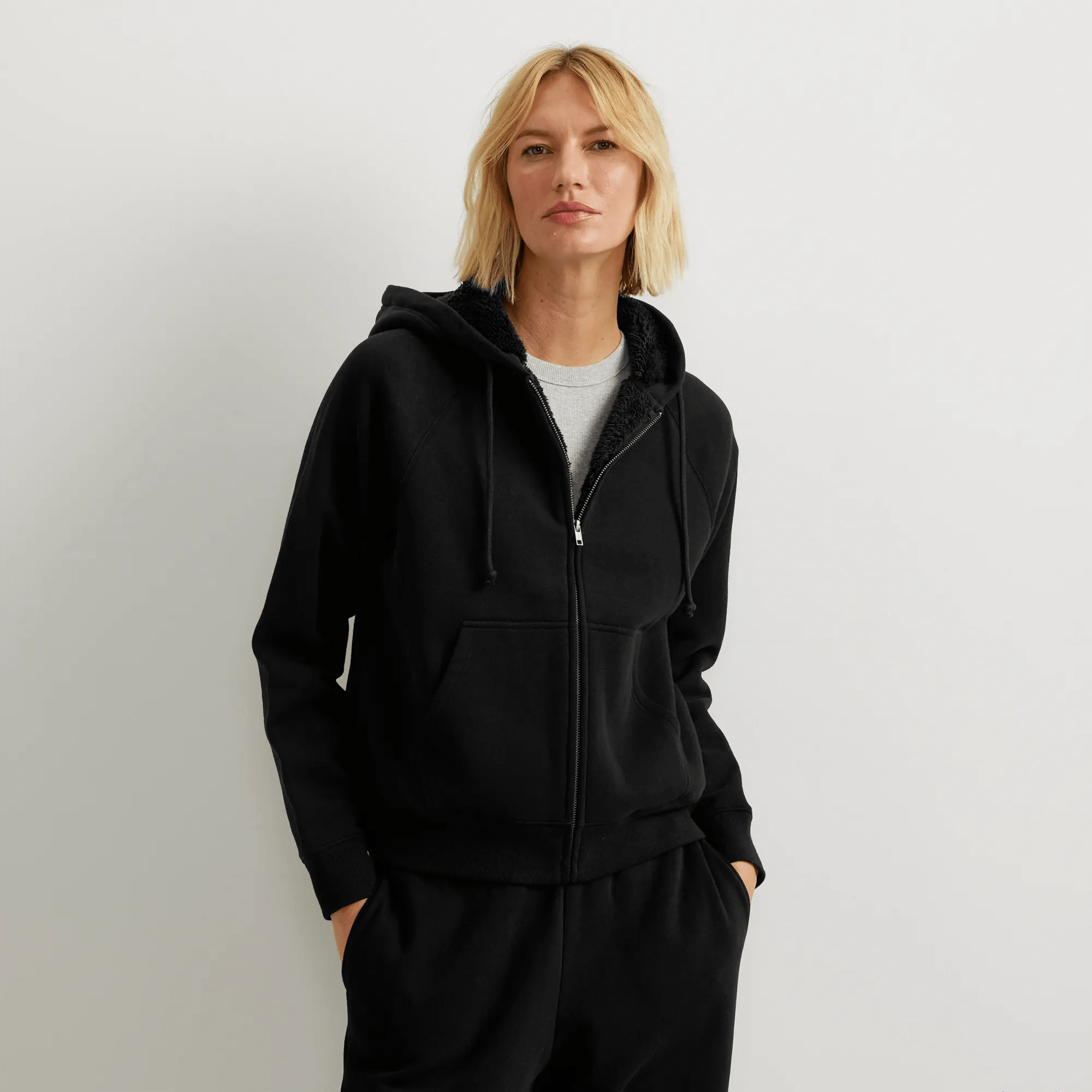 Women's Vintage Soft Faux Shearling-Lined Full-Zip Hoodie