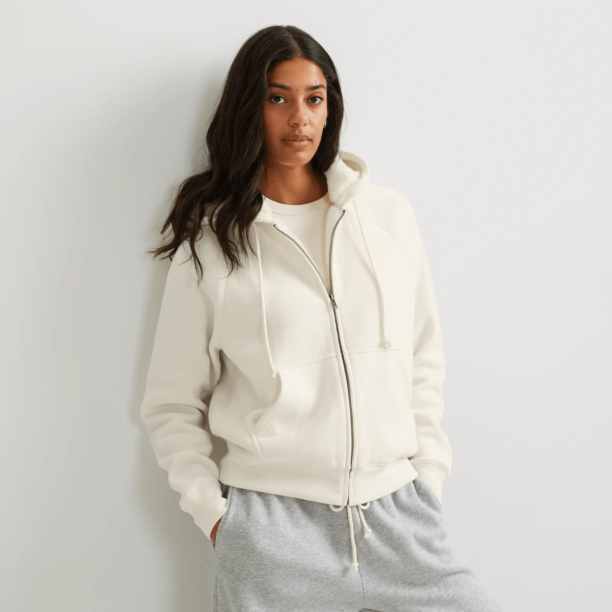 Women's Vintage Soft Faux Shearling-Lined Full-Zip Hoodie