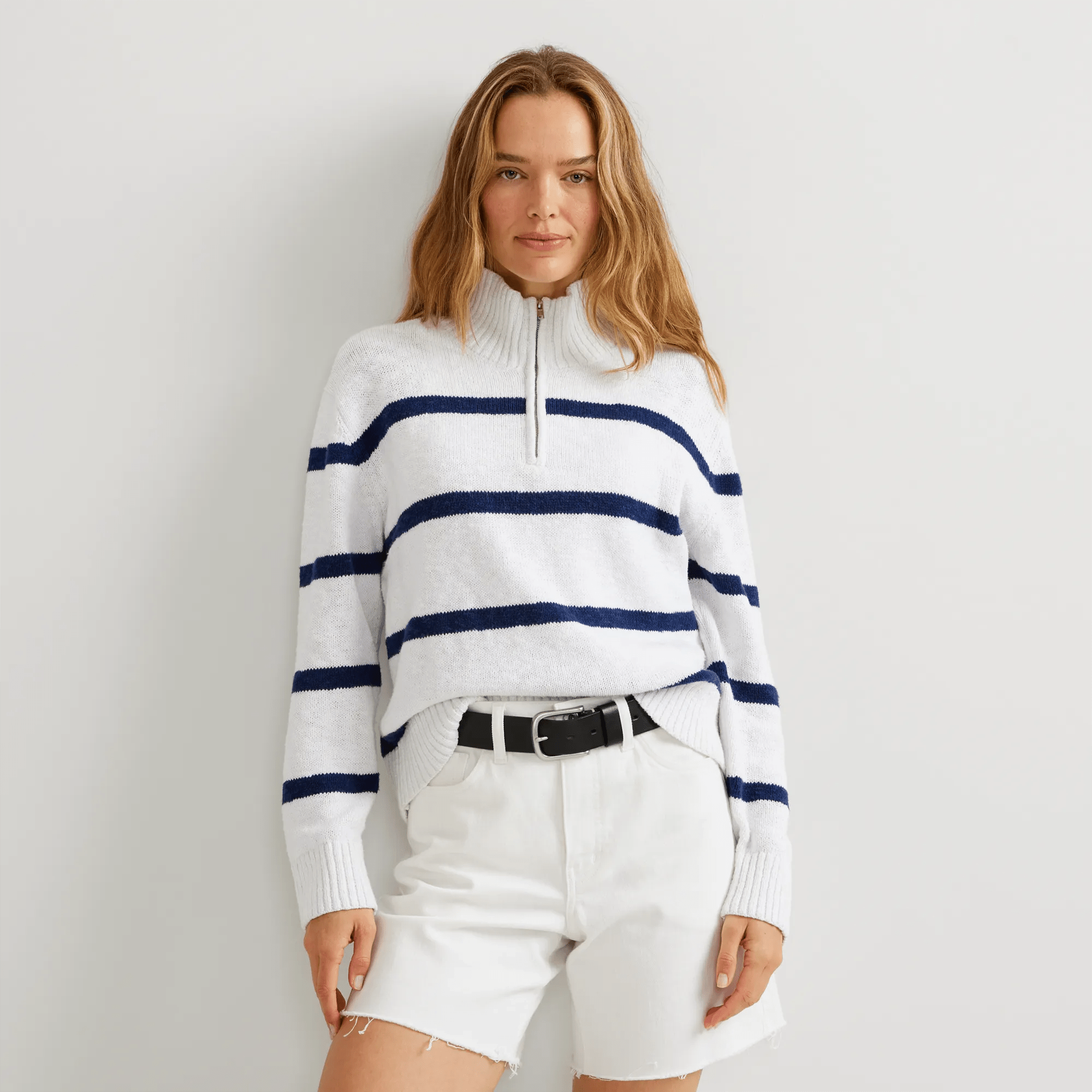 Women's Striped 1/4-Zip Sweater