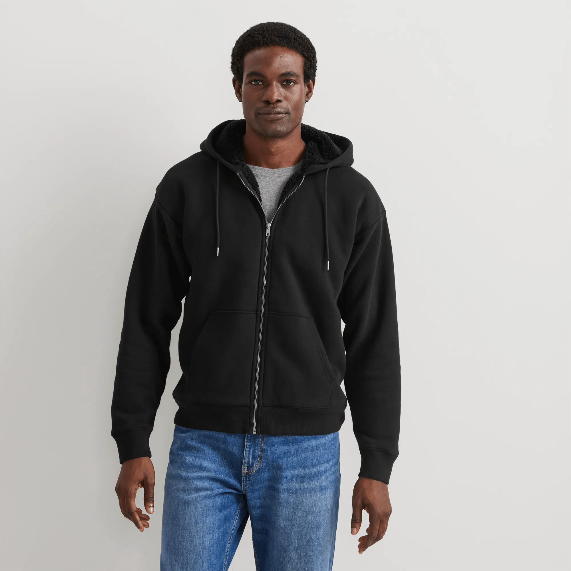 Men's Vintage Soft Faux Shearling-Lined Full-Zip Hoodie