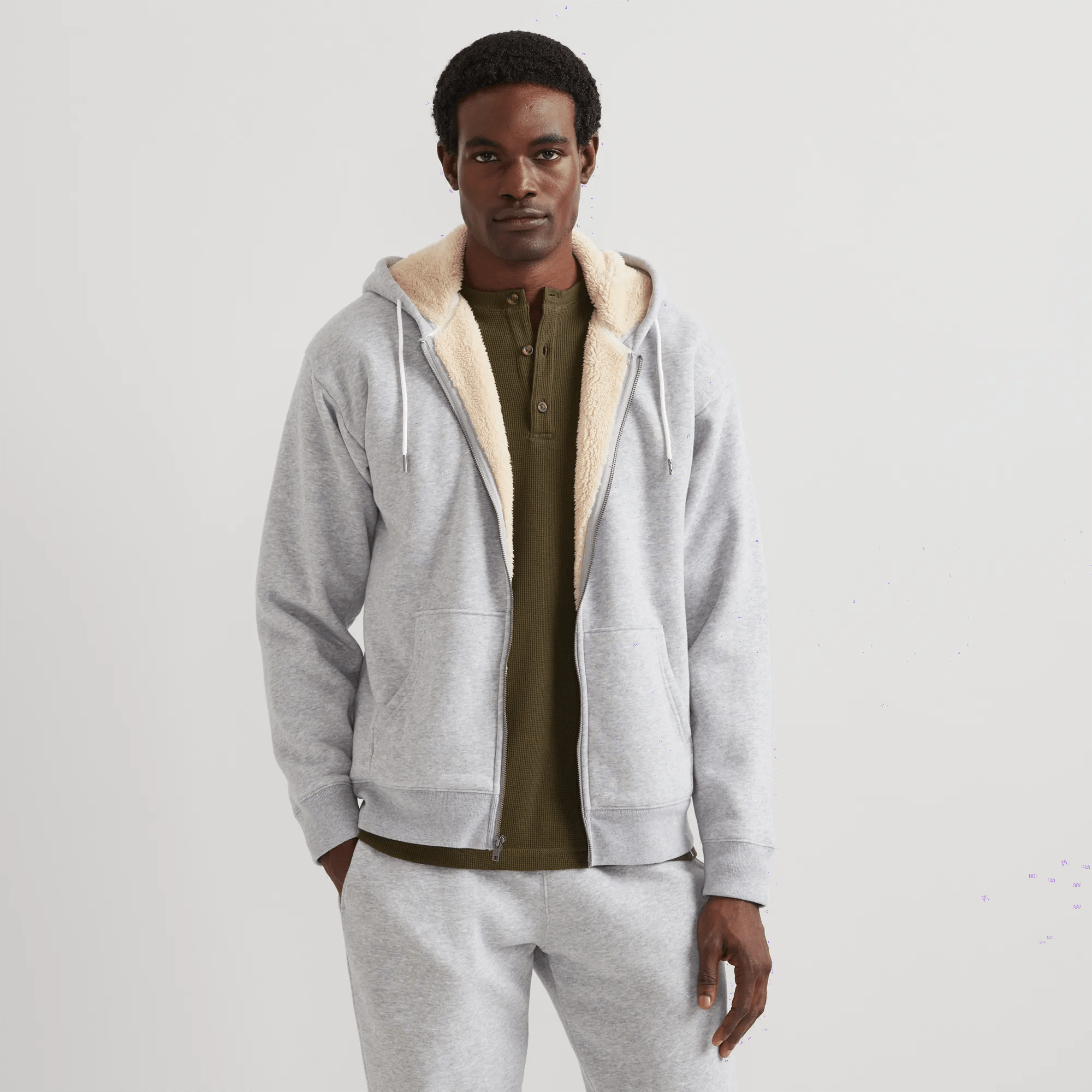 Men's Vintage Soft Faux Shearling-Lined Full-Zip Hoodie