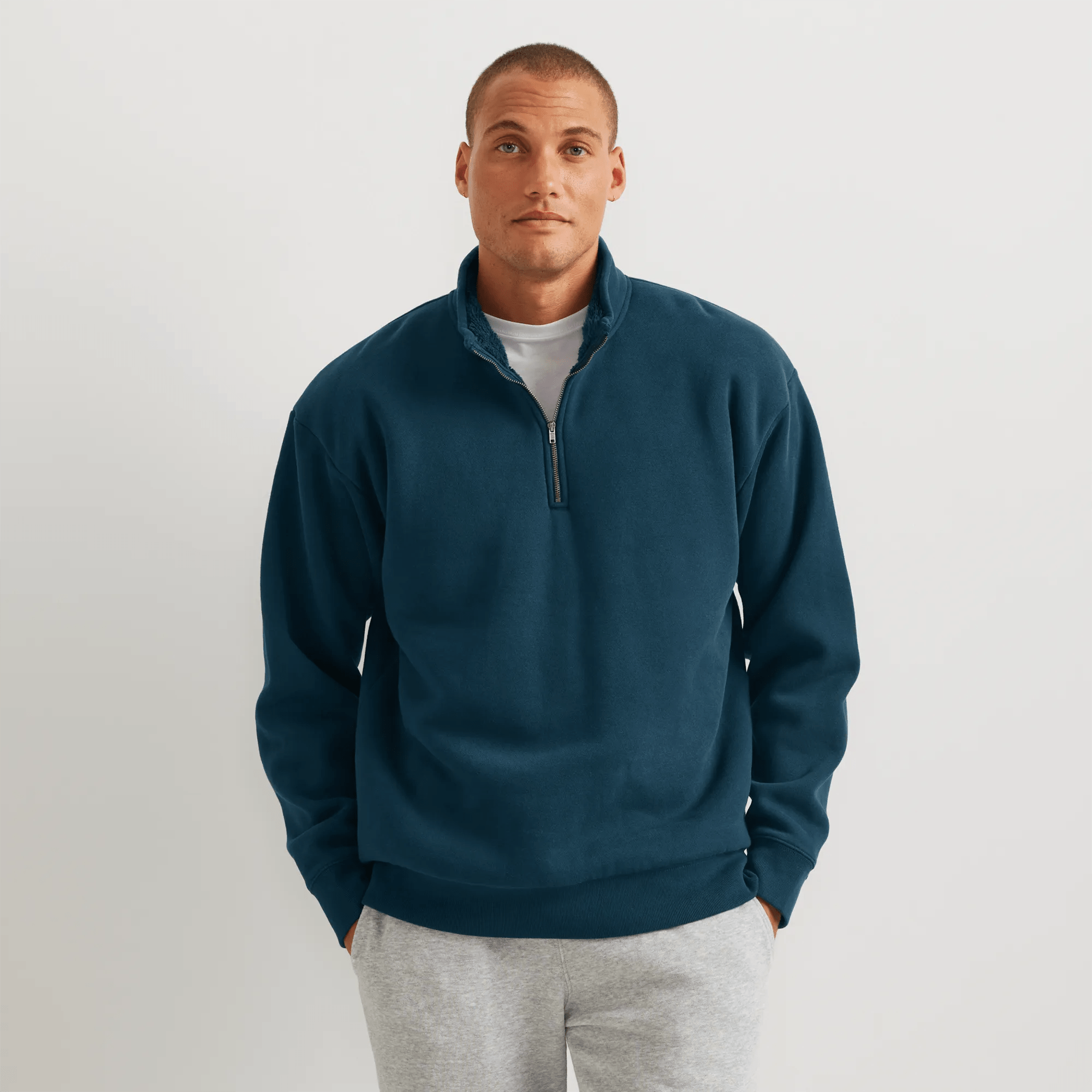Men's Vintage Soft Faux Shearling-Lined 1/4-Zip Sweatshirt